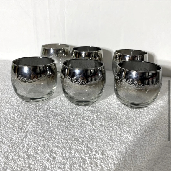 Vitreon Queen's Lusterware Silver Fade Roly Poly Silver Ombre Glasses x6 - Picture 6 of 13